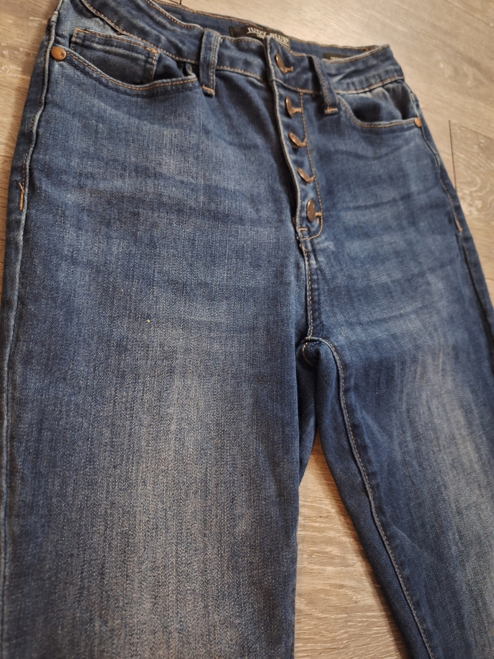 Judy Blue Dark Blue High-Rise Button-Fly Trouser Flare Jeans, Size 26 - Picture 2 of 11